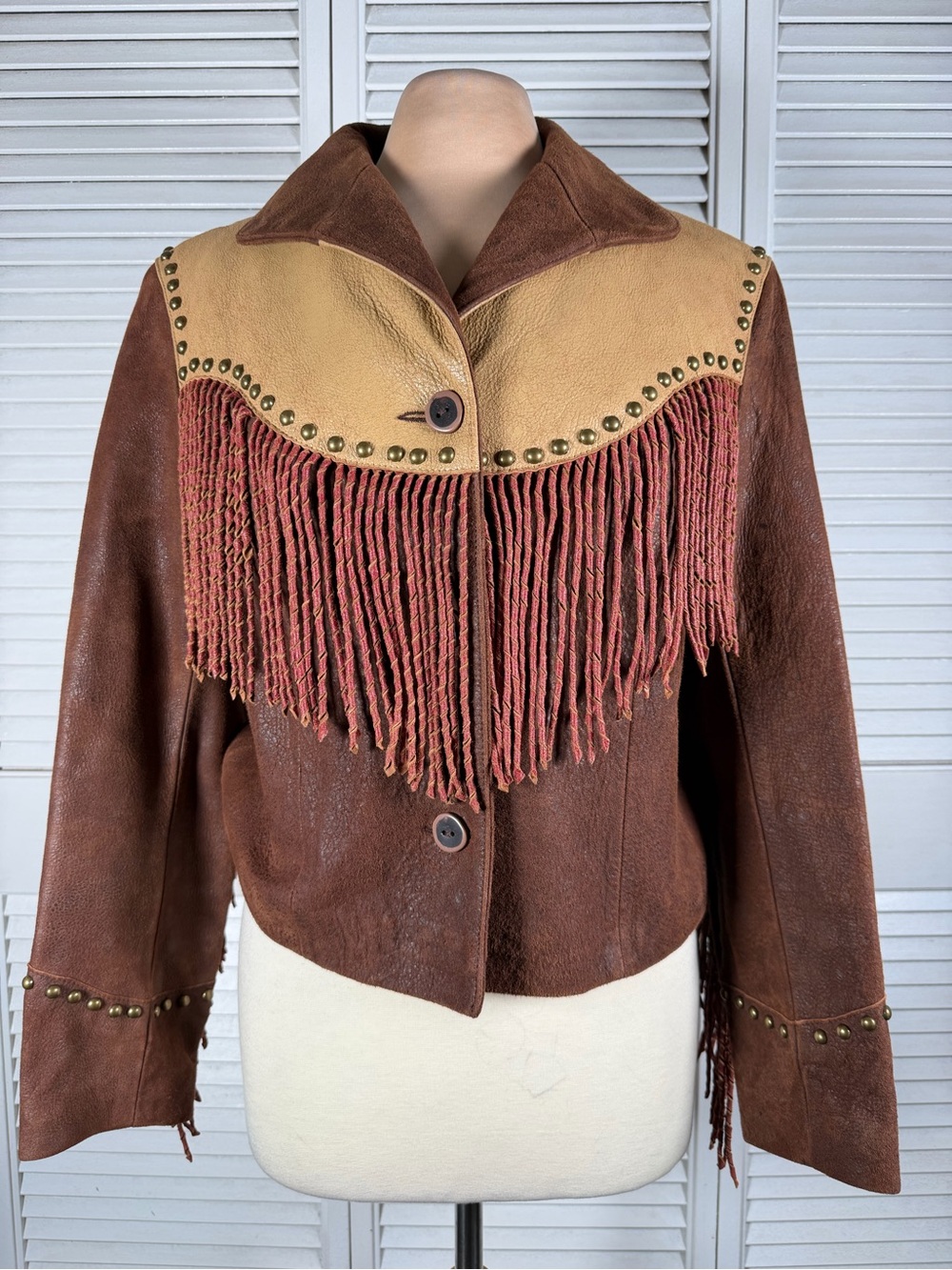 Vintage Scully Leather Fringe Jacket Heart Studded Western Cowgirl Boho M - Picture 3 of 16